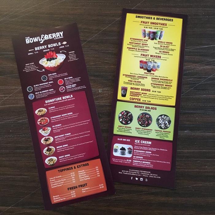 Bowl And Berry Custom Takeout Menus Tualatin Oregon 1 - business cards & paper products