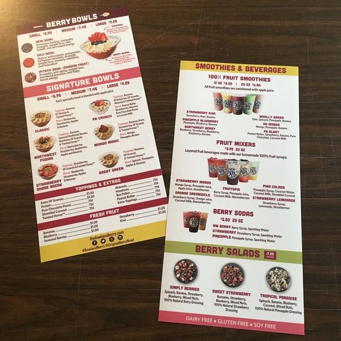 Bowl Berry To Go Menus Tualatin 1 - business cards & paper products