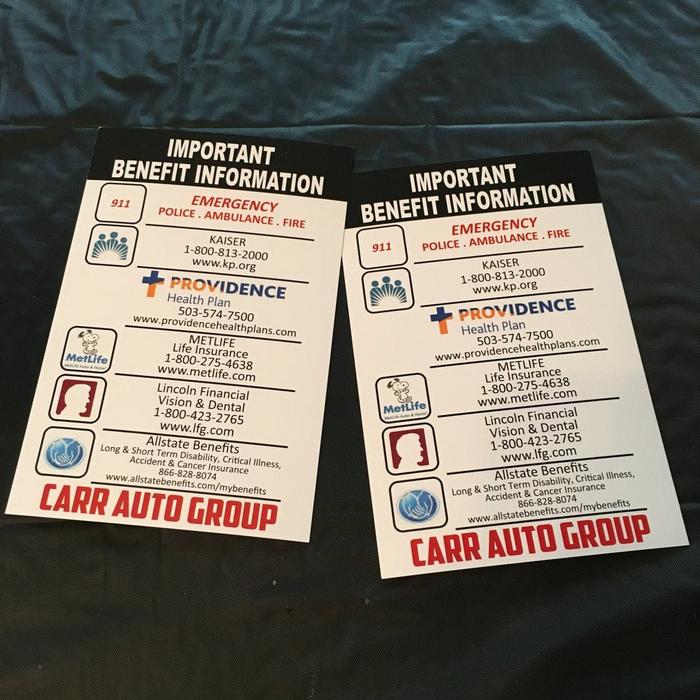 Carr Auto Group Emergency Cards 1 - business cards & paper products