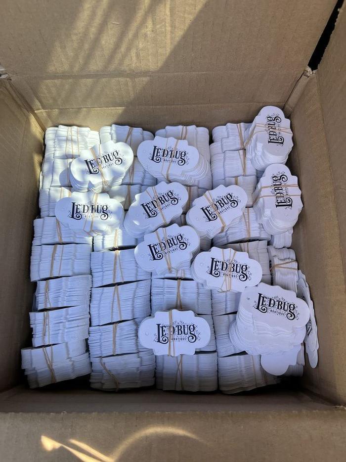 Led Bug Custom Printed Cut Apparel Hangtags Bridgeport Village - business cards & paper products