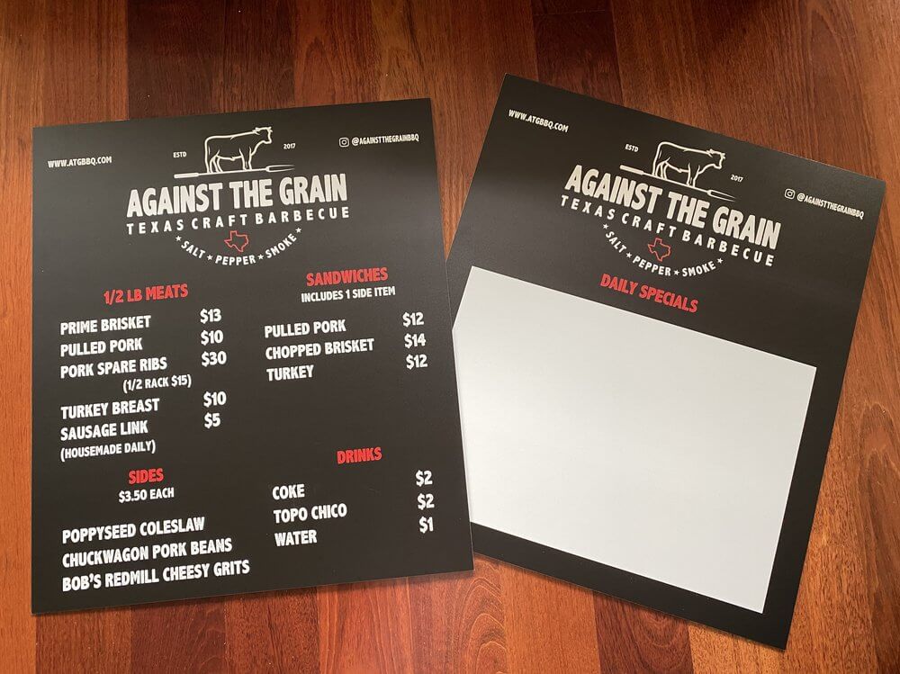 Against The Grain Bbq Acm Printed Food Cart Menu Eugene - outdoor & retail signs