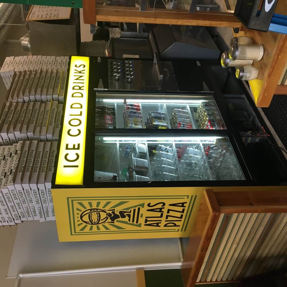 Atlas Pizza Custom Fridge Wrap And Backlit Sign - outdoor & retail signs