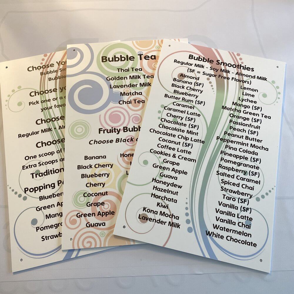 Bubble Tea Store Printed Pvc Indoor Wall Menus - outdoor & retail signs