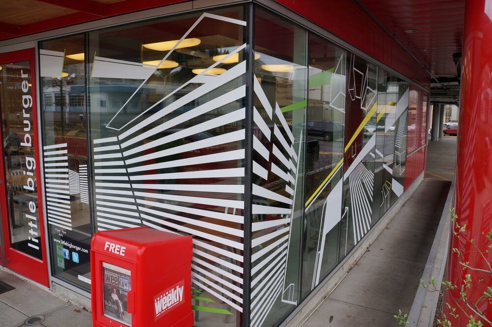 Little Big Burger Die Cut Window Install Eugene - outdoor & retail signs