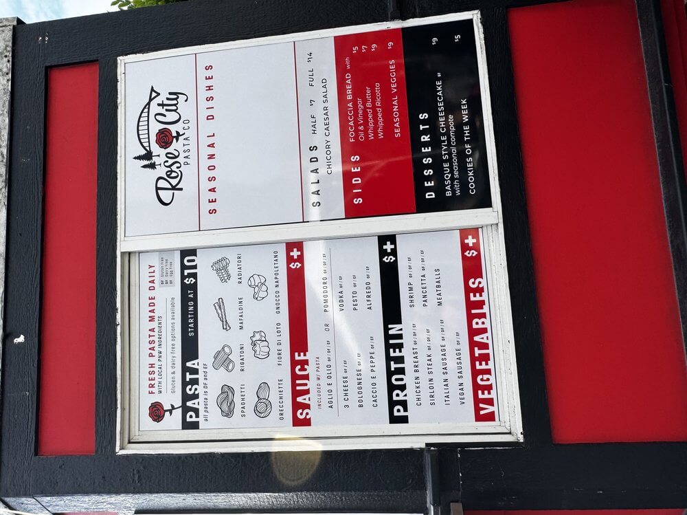 Rose City Pasta Food Truck Printed Vinyl Menu Portland - outdoor & retail signs