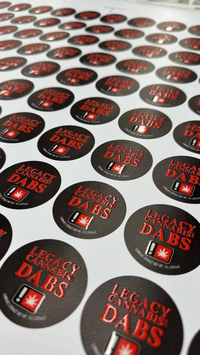 Legacy Cannabis Dabs Embossed Extract Jar Red Labels - product labels & packaging