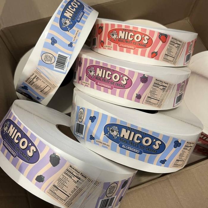 Nicos Ice Cream Matte Laminated Half Print Freezer Roll Labels - product labels & packaging