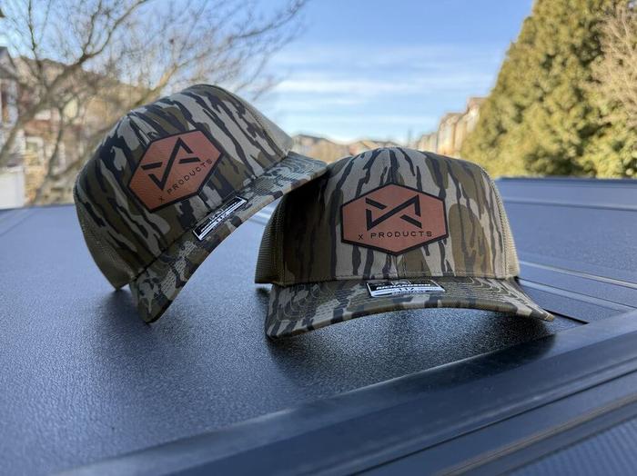 X Products Custom Lasered Leather Patch Camo Hats - screen printing & apparel