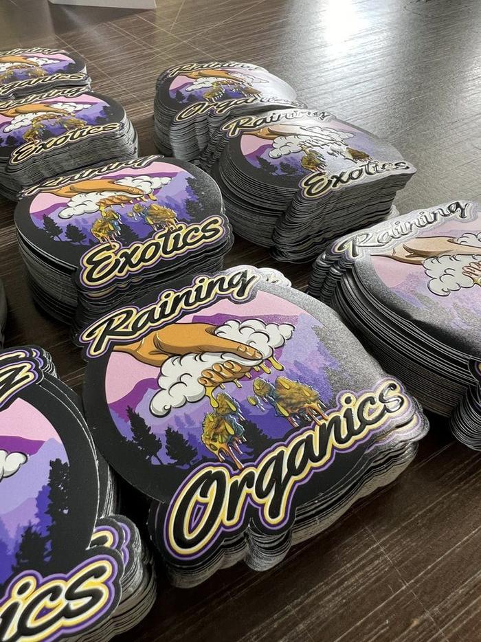 Raining Organics Embossed Promotional Stickers - custom stickers & decals